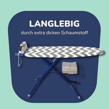 Бюгельний чохол універсальний 125x45 см, товста бавовна, комплект з допоміжними аксесуарами для прасування (фіксатор, натягувач, покривало) - сірий, для парових прасок