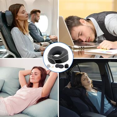 Подушка для шиї у літак, 2.0 Nackenhörnchen, подушка для подорожей, 100% Memory Foam, з 3D-маскою для сну та берушами. Ідеально для подорожей літаком, автомобілем, поїздом.
