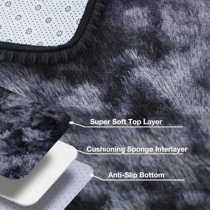 Пухнастий килим для вітальні та спальні 160x230 см. Антиковзаюча поверхня, для дітей. Темно-сірий килим Hochflor.