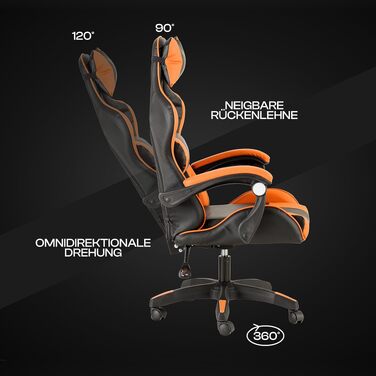 Ігрове крісло Baroni Home Gaming — ергономічний офісний стілець з підголівником, поперековою підтримкою та регульованою спинкою, помаранчевий