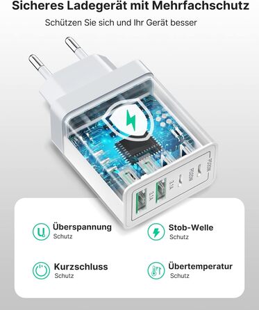 Подвійний зарядний пристрій USB-C Aioneus 40W з 4 портами PD+QC, багатопортовий адаптер живлення для iPhone 15, Samsung та інших смартфонів