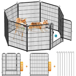 Вольєр для цуценят, ігровий майданчик, вольєр для цуценят з дверцятами та засувом, огорожа для тварин, загін для собак, вольєр для кроликів, металеві з'єднання, 65 x 80 см (8 перегородок)