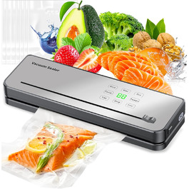 Вакуумний пакувальник ESoundvol 8-в-1 з контролем температури, вбудованим різаком та LED-дисплеєм для зберігання продуктів, 10 пакетів