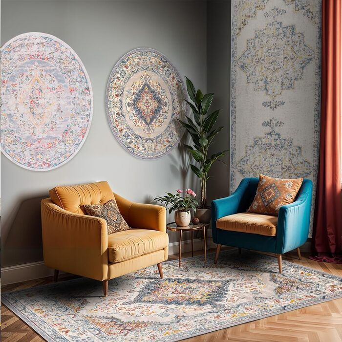 Килимок Livabliss Asmara Vintage 120x170 см - для вітальні, їдальні, спальні, бохо стиль, кольоровий візерунок сірий та помаранчевий