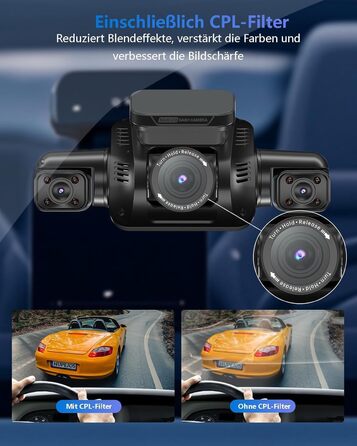 Відеореєстратор HUPEJOS KI Dashcam Auto 4-х канальний з монітором водія, 3K + 3 * 1080P, 360° камера, WiFi, GPS, CPL, 128GB, 24H парковка (V8Pro)