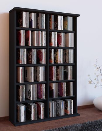 VCM Wood CD DVD Stand Shelf | CD shelf with space for 300 CDs or 130 DVDs or 72 videos | Dimensions: H. 92 x W. 60 x D. 18 cm. | Elegant DVD shelf | Blu-ray shelf | CD shelf - Ronul Black