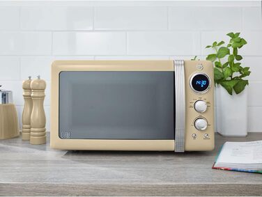Набір для сніданку Swan Retro: чайник 1.8L, тостер на 2 шматочки, мікрохвильова піч 20L, 6 режимів, таймер, дзеркальна дверцята, вінтажний дизайн, кремовий колір