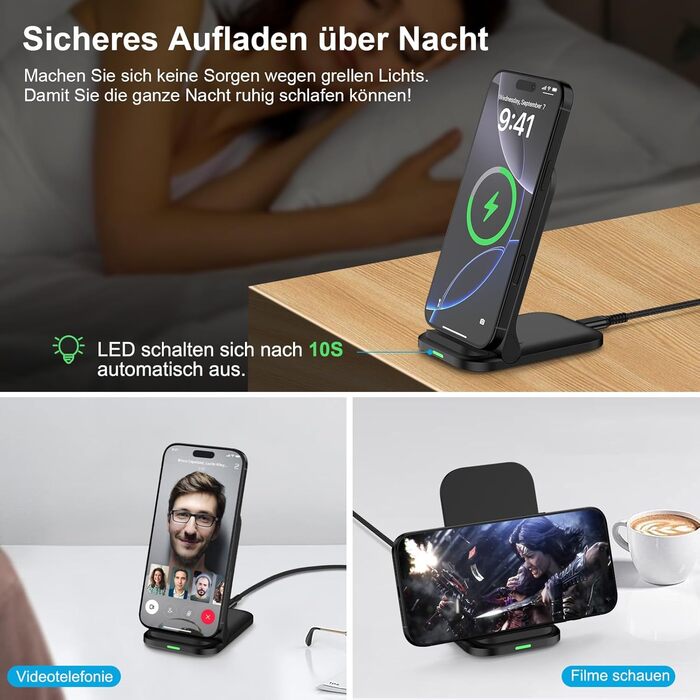 Бездротова зарядка 15W для Samsung Galaxy та iPhone: складний зарядний стан для швидкої зарядки