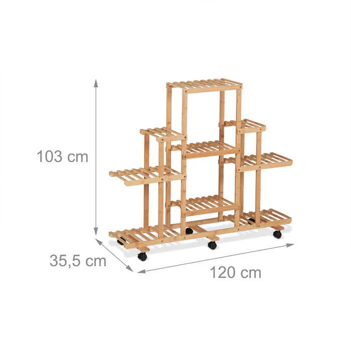 Relaxdays Bamboo Plant Shelf with Wheels