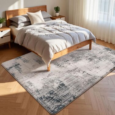 Килим для вітальні, спальні, їдальні: ковзний, м'який, коротковорсовий, абстрактний сірий килим (160 x 200 см)