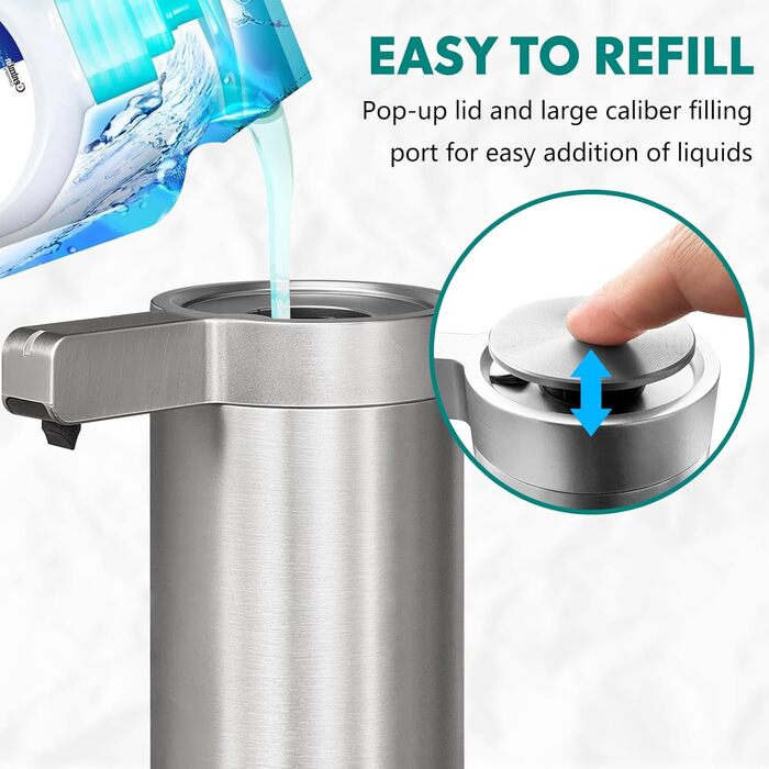 Mamiddle Automatic Soap Dispenser Stainless Steel with Sensor Infrared Soap Dispenser Electric IPX5 Waterproof USB-C Charging with Sensor Infrared Motion Sensor for Kitchen & Bathroom (Brushed Silver)