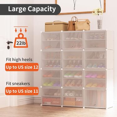 Plastic Shoe Cabinet, DIY Simple Shoe Rack, Narrow, with Door, Steel Frame, Stable, for Hallways, Bedrooms, Entryways, White with Transparent Door, 2 * 6