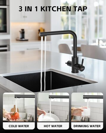 Чорний кухонний змішувач Appaso з висувною лійкою, 360° обертання, 2 режими струменя, для кухні | Нержавіюча сталь