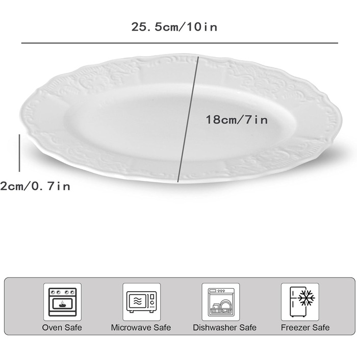 Набір сервіровочних тарілок UIBFCWN, 8 штук, порцеляна, білі, 25,4 x 15,2 см. Ідеально для десертів, суші, закусок, салатів та тортів.