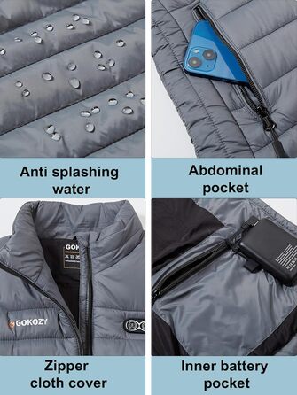 Електрична гріюча жилетка для жінок Gokozy з 5 зонами нагріву та Powerbank, сіра