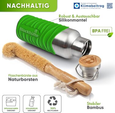 Log Cabin Personalized Stainless Steel Water Bottle 1L - Leak-Proof Water Bottle for Kids, Adults, BPA-Free, Carbonated Drink Compatible, Thermos Bottle for School, Outdoor Use, Engraving with Name (750 ml, Gift Green)