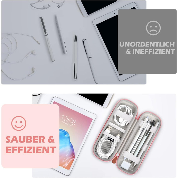 Чохол для Apple Pencil та інших стилусів, преміум-якість, шкіра, з кишенькою для кабелю USB, рожевий