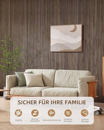 Акустичні настінні панелі JAMELO з шпоном дерева, самоклеючі 3D панелі для стін, стелі та дверей, колір горіх, 10 шт (30 x 15 x 1.2 см)