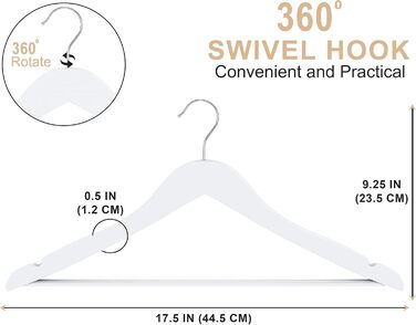 20 шт. плічок для штанів та одягу Utopia Home з дерев'яною перекладиною, білі. Стабільне та тонке виконання для пальто, костюмів, штанів та курток.