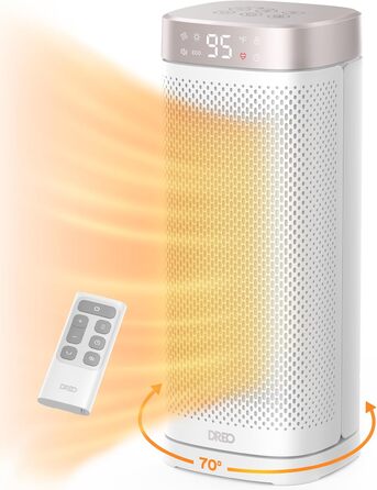 Dreo 16 Inch Electric Heater, Energy Efficient Space Heater with Thermostat, 70° Oscillating, Remote Control, 3 Modes, Tip-over & Overheat Protection, Silent Ceramic Fan Heater for Home, White