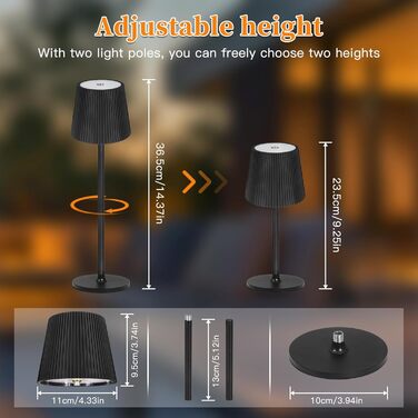 LED-лампа настільна бездротова диммируемая чорна з USB-C, сенсорна лампа з 3 колірними температурами, плавною регулюванням яскравості, регульованою висотою, IP54 вологостійка для внутрішнього/зовнішнього використання, чорна (нова версія)