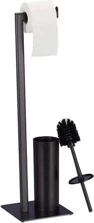 Relaxdays Toilet Accessories Set - Toilet Paper Holder, Toilet Brush & Holder, Standing, Black