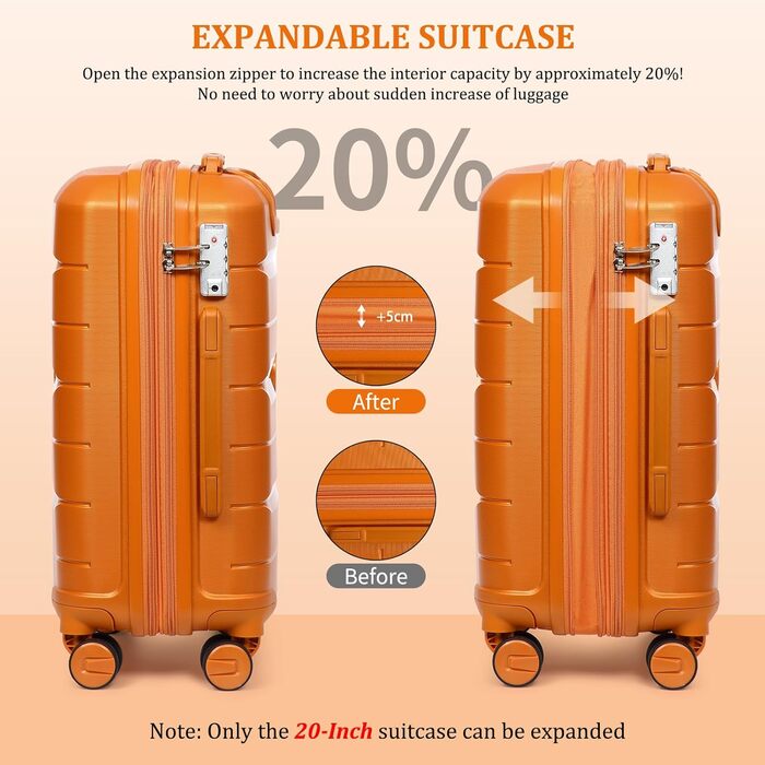 Чохол-валіза Sea Choice з поліпропілену, розширюваний, ручна поклажа, 4-х частинний набір, з TSA замком (Оранжевий)