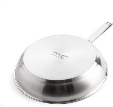 Набір сковорідок KitchenAid з нержавіючої сталі 20 см і 28 см, 3-шарове антипригарне покриття, для індукції, для духовки, посудомийної машини, з холодною ручкою, сріблястий