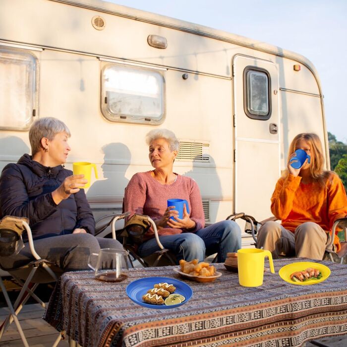 Набір посуду Berglander з білого пластику (24 шт.) для 6 осіб: тарілки, миски, чашки. Підходить для дому, саду, пікніка