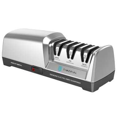 Електричний точило для ножів TIMERIAL з алмазними дисками 3-х ступенів, 15° кут, для сталевих кухонних ножів, 120/600/1000 grit