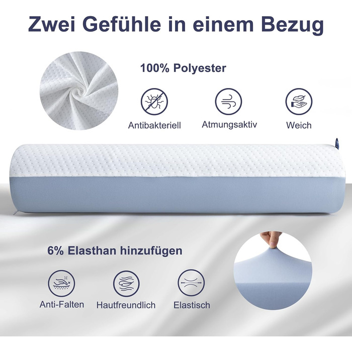 BedStory Pillow, Gel Memory Foam Pillow, Orthopedic Pillow, Visco Pillow, Neck Support Pillow with 2 Firmness Levels, Ergonomic Pillow with Washable Cover, 40x60x11cm, blue 40x60x11cm Blue