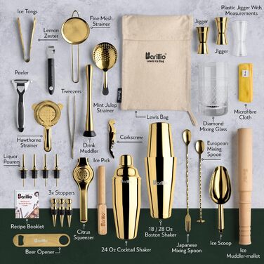 Набір барного інвентарю Barillio Pro Edition – 32 елементи: шейкер, міксер, мадлер, аксесуари для дому