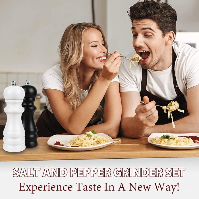 Набір з 2 шт. ручних мельниць для солі, перцю та чилі - дерев'яні солянки та перечниці, класичне регулювання помелу, для солі, перцю, чилі, чорний та білий колір