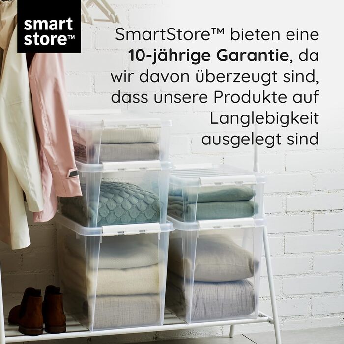 SmartStore - 10x Storage Box with Lid Classic 7.5L (40x30x11cm) | Stackable Box with Lid | Food-Safe Plastic Box | Plastic Box with Lid & Reinforced Corners | 10 Year Warranty