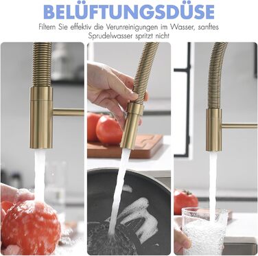 Сучасний кухонний змішувач AIMADI з висувною лійкою та 360° поворотом, чорний/рожеве золото, з двома виходами, для високого тиску