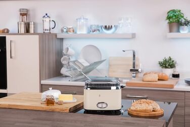 Russell Hobbs Toaster [for 2 slices] Retro Stainless Steel Cream (Retro-style countdown display, includes bun warmer, 6 browning levels + defrost & reheat function, 1300W) Vintage 21682-56