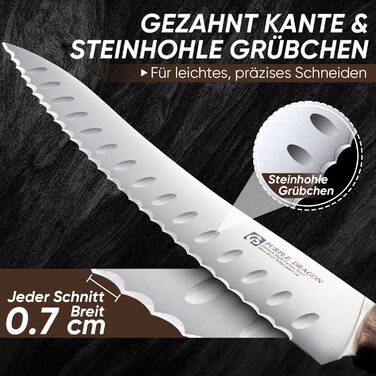 Ніж для хліба Purple Dragon Brotmesser з хвилястим лезом та ергономічною ручкою, з високоякісної німецької сталі, для свіжоспеченого хліба, закваски, тортів, гостре лезо