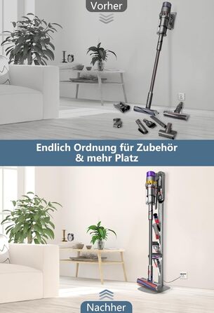 Тримач для пилососа Dyson Wandhalterung з зарядною станцією для V8–V15 та Gen5 – стабільний тримач для акумуляторного пилососа з органайзером для аксесуарів, щіток та кабелів (срібний)