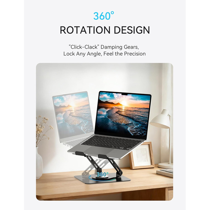 Підставка для ноутбука Soundance: регульована висота, 360° обертання, для екранів 10-15.6 дюймів, чорний A-Black