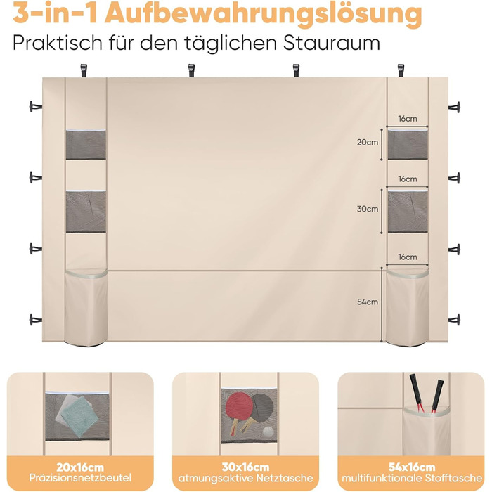 Sekey 1PCS Side Walls for Gazebo 3x3 Waterproof and Winterproof with Storage Compartments, Side Walls for Gazebo Party Tent Garden Tent 3x3m, (Khaki, 1 Multifunctional)