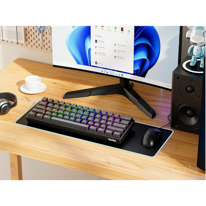Geeky GK61: Механічна ігрова клавіатура 61% з RGB підсвічуванням | Hot-Swap | ANSI US | Speed Silver Switch (Чорний)