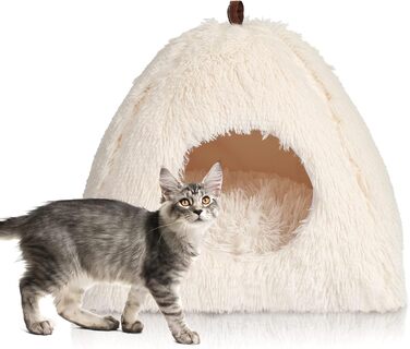 Cat Bed Washable Cat Sleeping Place for Cats Cat Cave Plush Pet Cat Head Pillow Cat House Cat Cushion Fluffy Kitten Puppy Snuggle Bed Pet Bed White