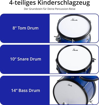 XDrum Junior KIDS барабанна установка для дітей 3-5 років - комплект зі стільчиком, паличками та ключем - блакитна