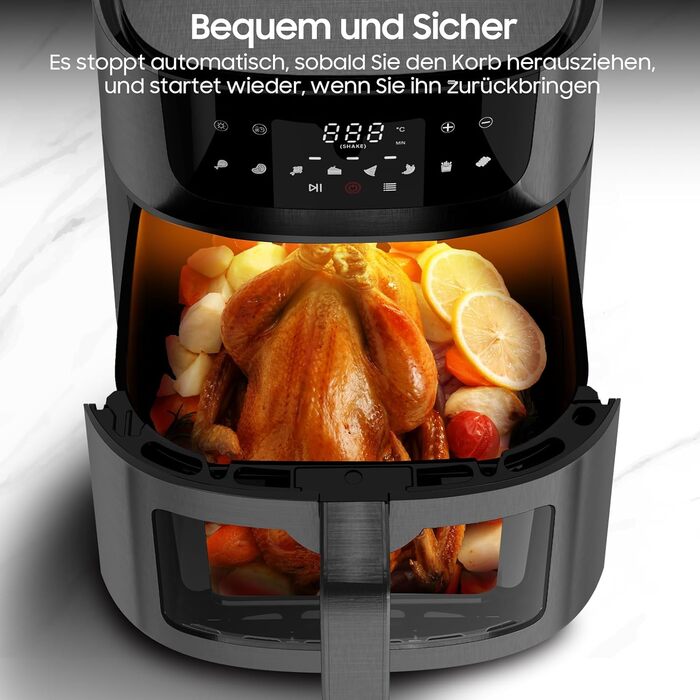 Iceagle Hot Air Fryer XXL Air Fryer 9L - Hot Air Fryer with Large Viewing Window | Oil-Free Air Fryer with Digital LED Touchscreen, 8 Programs, Shake Mode, 1800W, 9L Recipe Book with Window