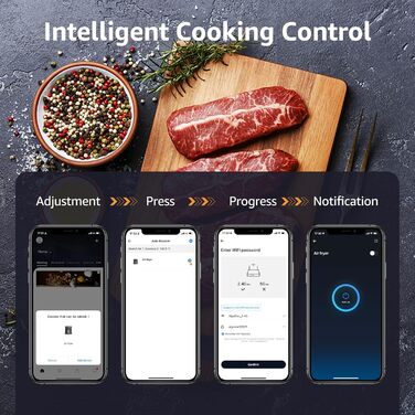 Aigostar Cube Smart WiFi - Hot Air Fryer 7L XXL, 1900W Airfryer with APP Control, Hot Air Fryer with 7 Cooking Functions, Touchscreen, Timer Function, 20 Recipe PDF, Oil-Free, DIY Menu.