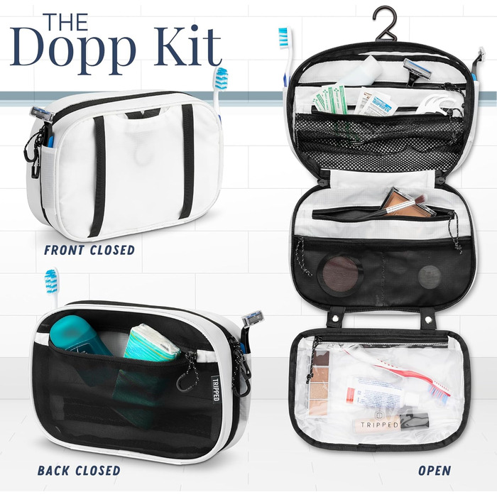 Набір туалетних сумок для подорожей: підвісна сумка + органайзер для косметики TSA + ультралегка сумка-організатор, білий рипстоп