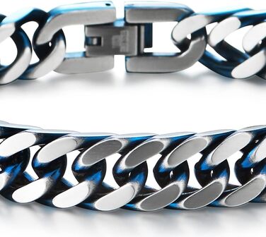 Чоловічий браслет-панцер з нержавіючої сталі COOLSTEELANDBEYOND, сатиновий, срібно-блакитний