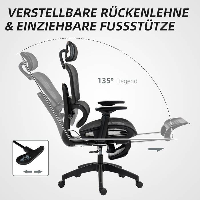 HOMCOM Ergonomic Mesh Office Chair with Adjustable Height, Swivel, Armrests, and Headrest - Black