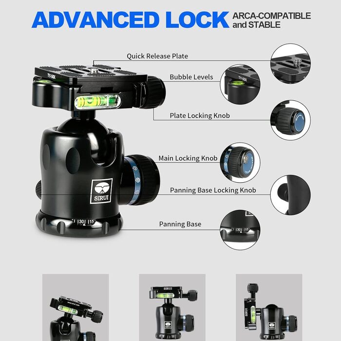 Штатив SIRUI AM124 з кульковою головкою AM01, карбоновий, для камери, легкий, туристичний, водонепроникний, 159 см, навантаження 12 кг