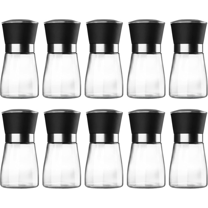 Набір мельниць для солі та перцю Salzmühle & Pfeffermühle з регульованим керамічним жорном, скляний набір для перцю, також підходить для чилі та різних спецій (PG180 10шт)